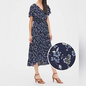 Gap || Puffer Cap Sleeve Floral Midi Wrap Vneck Dress SZ XS